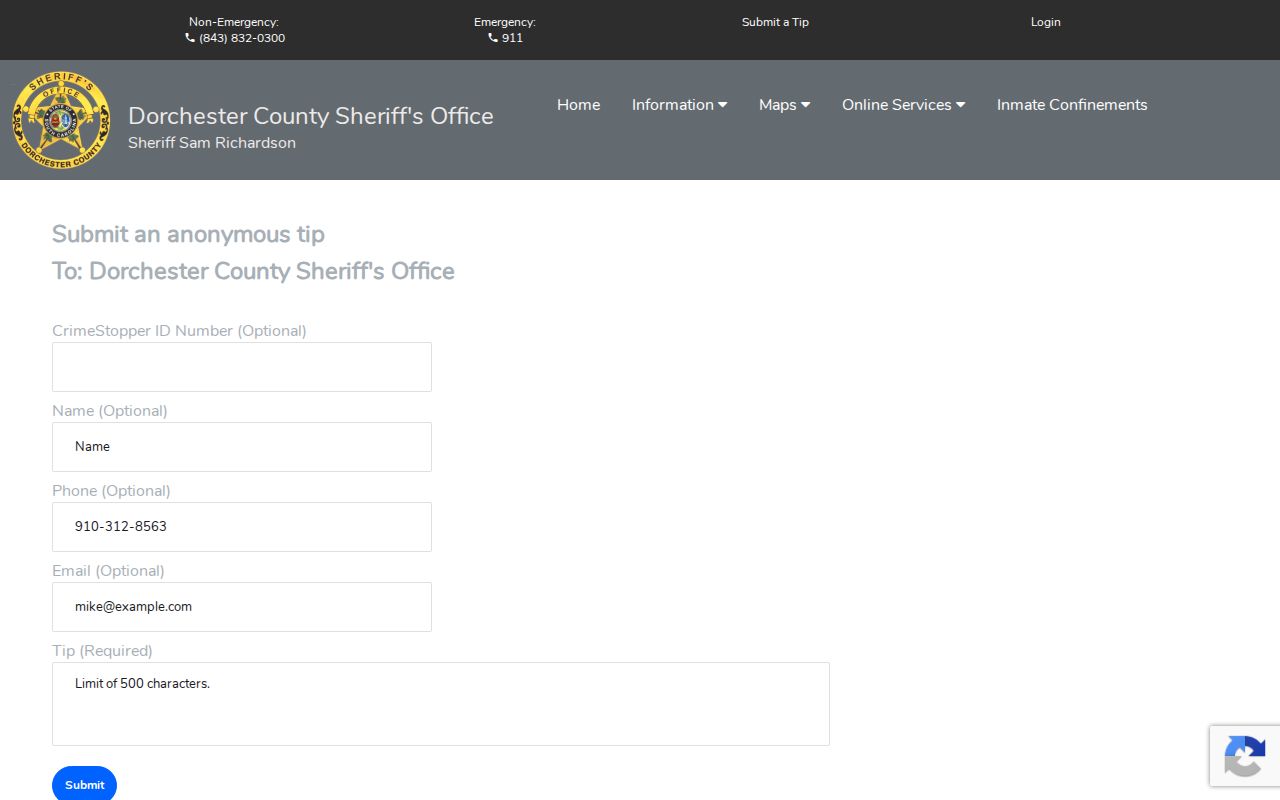 Dorchester County anonymous wanted-person tip form